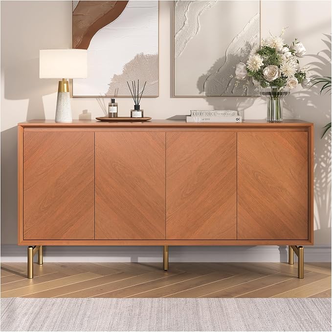 JOINICE 59" Sideboard Buffet Cabinet with Storage for Dining Room,Walnut | Adjustable Shelf,Versatile Credenza for Dining Room,Metal Legs, Living, Kitchen Coffee Bar and Entryway Console