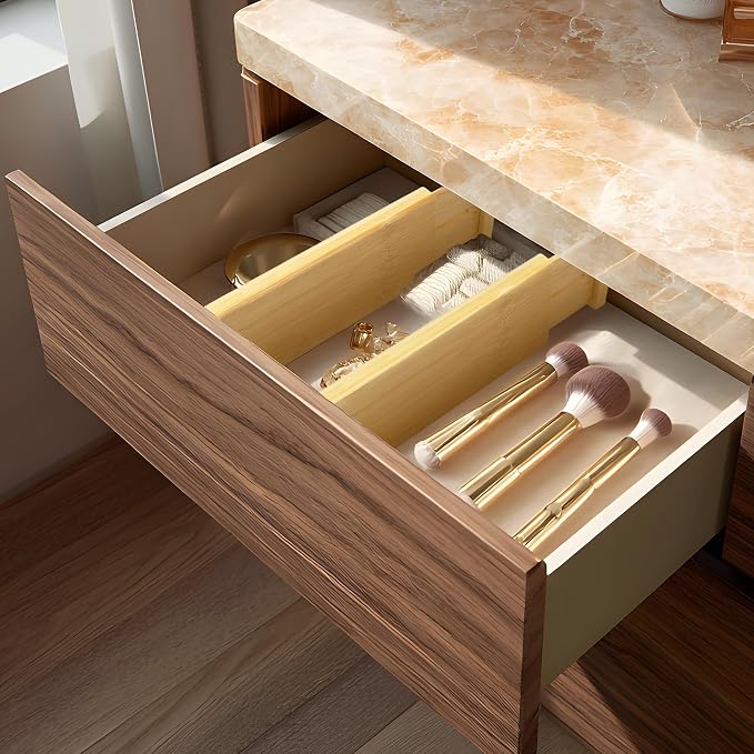 VaeFae 6 Pack Bamboo Drawer Dividers, 4" High Adjustable 11.9-17.1" Clothes Drawer Organizers, Expandable Separators for Bedroom/Bathroom/Kitchen/Office Storage