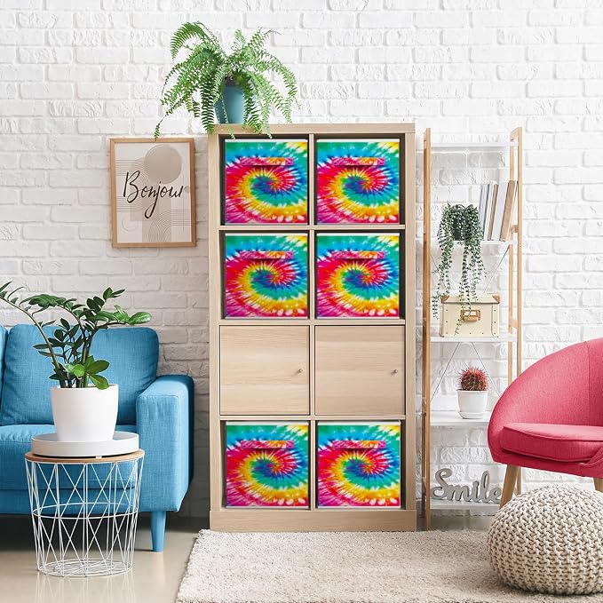 Sorbus Fabric Storage Cubes - 6 Foldable Tie Dye Storage Bins for Organizing Cubbies, Toy Box - Clothes Storage & Closet Organizer - 11 Inch Collapsible Cube Baskets for Shelves with Handle