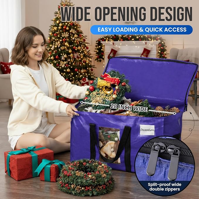 TAILI 6 Pack Dark Blue Extra Large Storage Bags, Heavy Duty Totes with Visible Window, Wrap Around Handles, Perfect for Moving