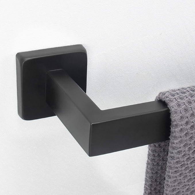 NearMoon Towel Bar, Bath Accessories Premium Thicken Stainless Steel Square Shower Towel Rack for Bathroom, Towel Holder Wall Mounted(1 Pack, Matte Black, 24 Inch)