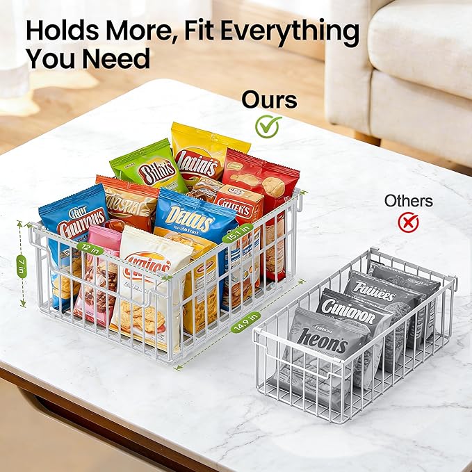Freezer Organizer Bins, 3 Pack Enlarged Baskets for 5-9 Cu.FT Deep Freezer | Stackable Chest Freezer Organizer Bins, Foldable with Handles, White Storage Container Baskets for Sort Frozen Meats