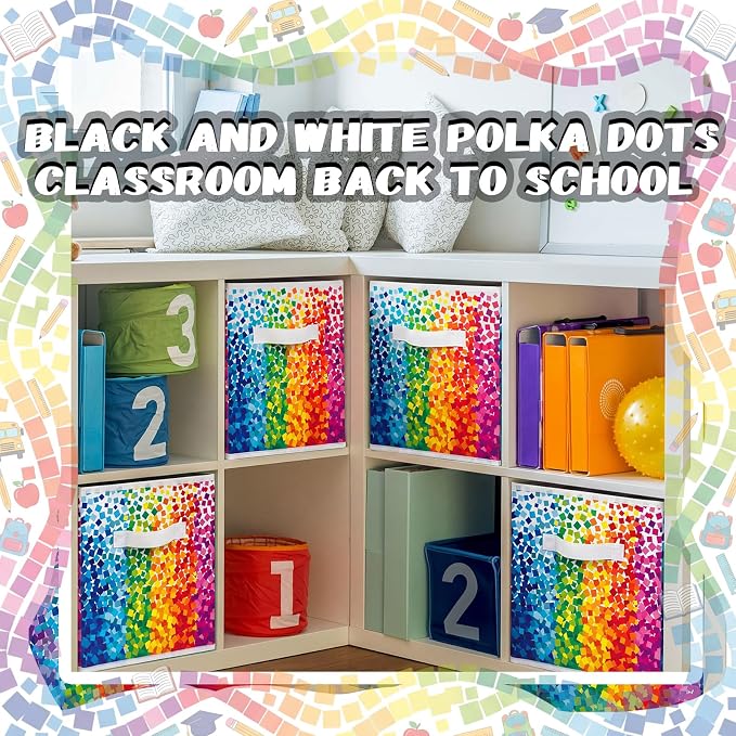 6 Pcs 11 Inch Multicolor Fabric Storage Cube Bin Woven Foldable Storage Cubes for Classroom Basket Bin Classroom Organizer with Handle Decor for Organizing Clothes, Toys, Books