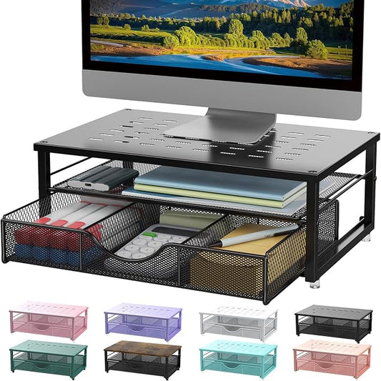 gianotter Computer Monitor Stand Riser with Drawer | Desk Organizers and Accessories Desk Accessories & Workspace Desktop Organizers Storage for Printer Stand (Black)
