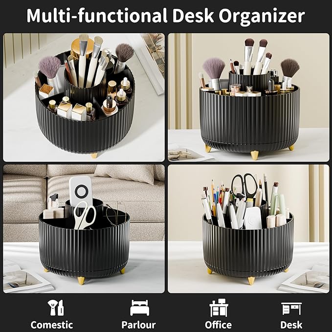 fanado 360° Rotate Makeup Brush Holder Organizer, Makeup Organizers Countertop, Makeup organization and Skincare Storage with Gift Box Packing for Vanity, Desktop, Bathroom (Black)