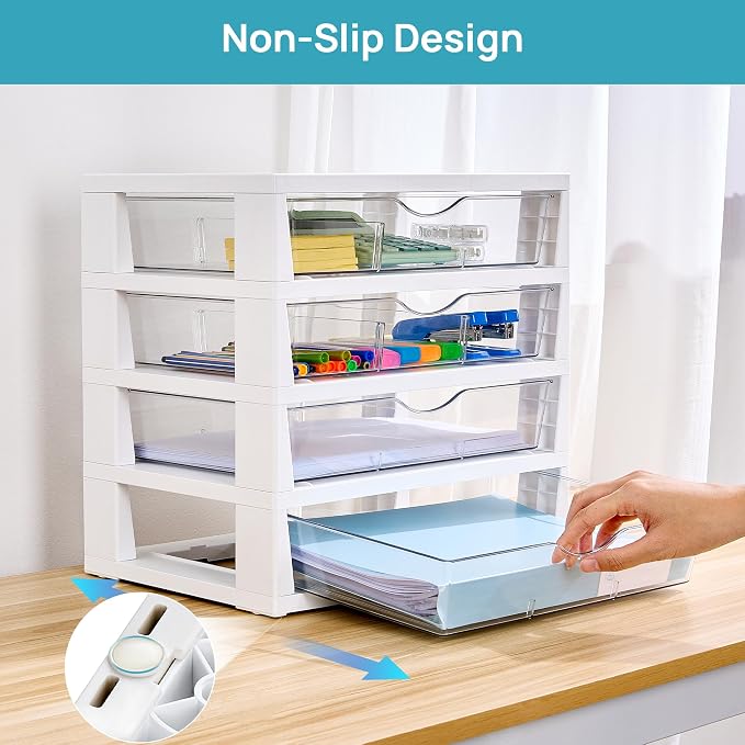 Vtopmart Clear Desktop Organizer, 4-Tier Drawer Storage with Dividers