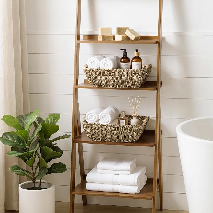StorageWorks Hand-Woven Large Storage Baskets with Wooden Handles, Seagrass Wicker Baskets for Organizing, 2-Pack