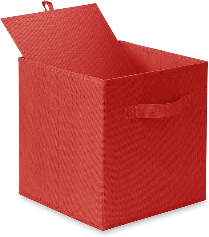Casafield Set of 6 Collapsible Fabric Cube Storage Bins, Red - 11" Foldable Cloth Baskets for Shelves, Cubby Organizers & More