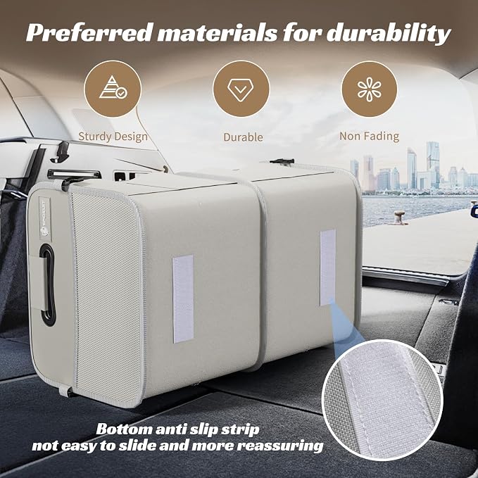 Sposuit Trunk Organizer for Car - 70L Collapsible Sturdy Car Storage, White | 11 Pockets & Reinforced Handles, Large Capacity, SUV Trunk Organizers for Grocery Cargo, Non-Slip Bottom