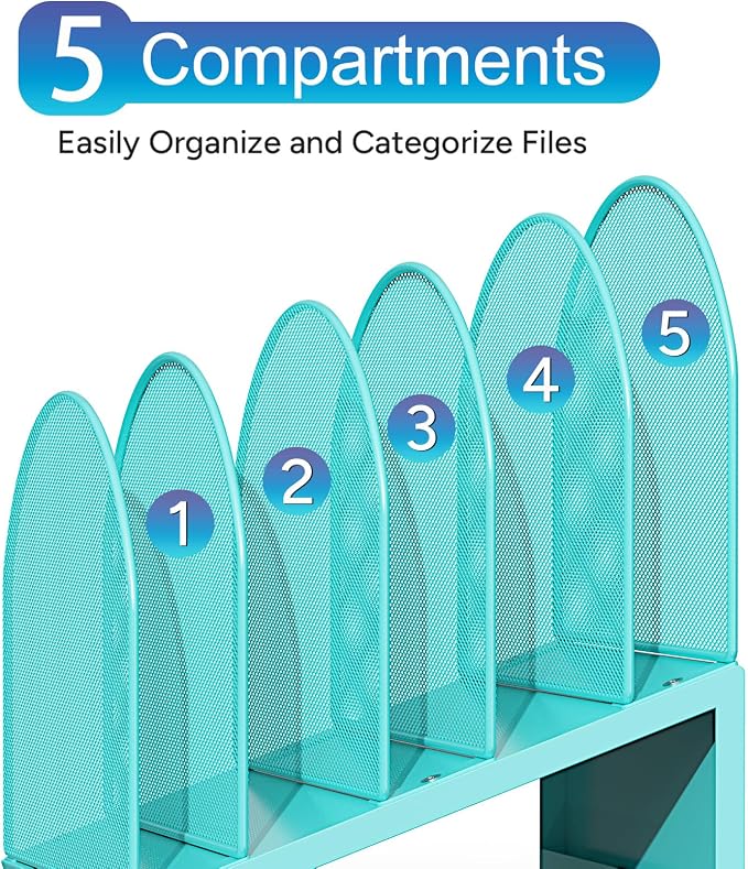 gianotter Desktop File Organizer, Desk Organizer with 5 Compartments, Paper Organizer for Desk, Workspace Organizers for Office Supplies (Blue, Inclined Style)