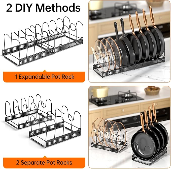 MUDEELA Expandable Pot Pan Lid Organizers inside Cabinet, 10 Divider 2-Pack | Expandable 11.8–22.9", 10 Adjustable Divider, Tool-Free Assembly, Non-Slip, Scratch-Proof, For Pan Lid Cutting Board Bakeware