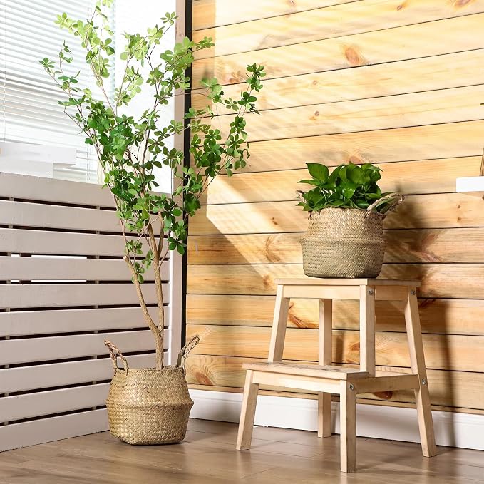 Qunclay 4 Pcs Woven Seagrass Baskets Belly Basket Folding Boho Natural Plant Pot with Handles Round Decorative Wicker Large Indoor Planter for Home Outdoor Tree Planters Decor (M,8.46''dx8.66''h)