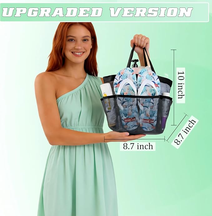 Mesh Shower Caddy Portable - 9 Pockets for College Dorm Room Essential | Large Capacity Mesh Shower Caddy with 9 Pockets, Portable Hanging Toiletry Bag for College Dorm, Gym, Camping and Beach