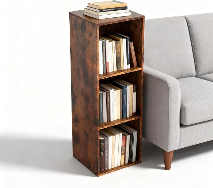 Cube Storage Organizer, 3 Cube Retro Bookshelf, Freestanding 3 Tier Open Shelf, Rustic Brown Retro Shelves for Home Office, Bedroom, Living Room, Study