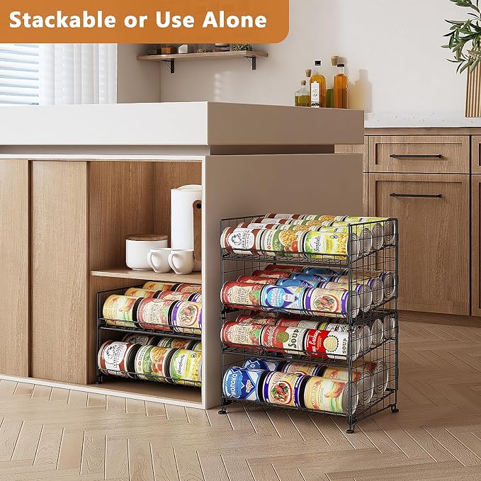 JKsmart 3-Pack Stackable Rack Organizer, Can Rack Storage for Kitchen Pantry Cabinet Holds Up to 64 Cans, 2-Tier Can Holders for Food, Multifunctional Dispenser for Snacks Soda