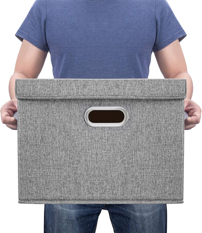 Large Storage Bins with Lids, Collapsible, Washable, Fabric Storage Boxes for Organizing, 17.3x11.8x11.4 inches, 3 Pack, Gray