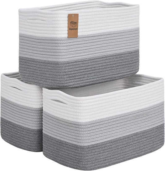 Baskets for Organizing,Storage Baskets,3 Pack Baskets for Shelfves,15"×10"×9" Woven Grey Basket,toy storage bins,bins for organization