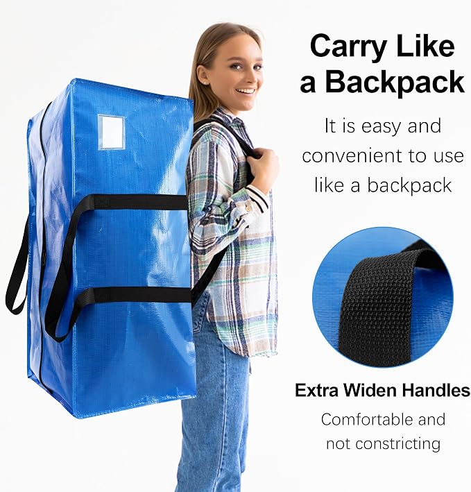 6 Pack Heavy Duty Extra Large Moving Bags W/Backpack Straps - Strong Handles & Zippers, Storage Totes For Space Saving, Fold Flat, Alternative to Box and Bin (40 gal, Multicolor)