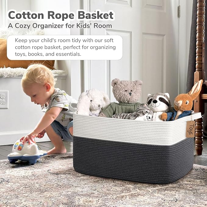 Goodpick Extra Large Rectangle Woven Storage Basket, Dark Gray | 75L, 22 × 17 × 12 in, Reinforced Handles, Blankets, Toys & Clothes Storage, Living Room, Bedroom & Nursery Organization
