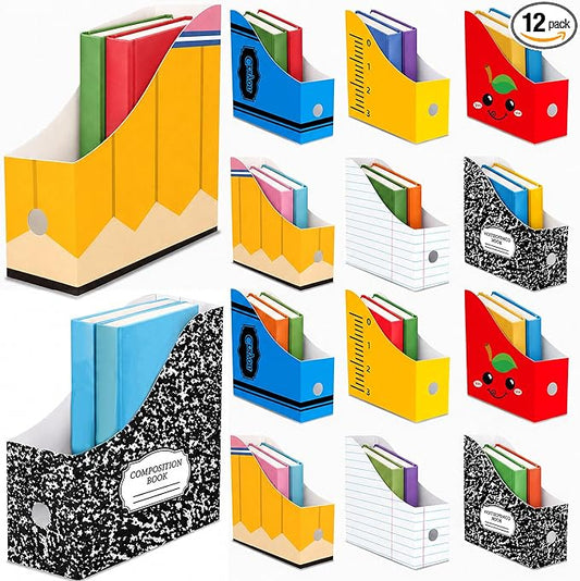 12 Pcs Back to School Cardboard Magazine File Holder Set Colored Composition Book Foldable Desk Document Holder Organizer Vertical Paperwork Storage Boxes for Classroom Home Office