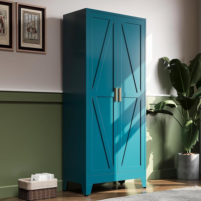 71" H Blue Metal Pantry Cabinet with Doors,Freestanding Kitchen Pantry Cabinet,Farmhouse Food Storage Cabinets,Tall and Large Pantry Cabinets for Kitchen, Dining Room, Living Room