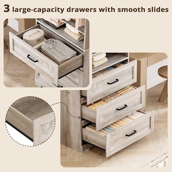 IRONCK Freestanding Closet System with Adjustable Shelves & 3 Drawers | Closet Organizer with Hanging Rod, Ideal for Bedrooms, Apartments and Small Closet Storage