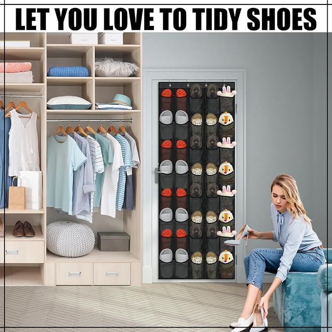 Windyun 2 Pcs 40 Pocket Over The Door Shoe Organizer Large Breathable Mesh Hanging Shoe Rack for Closet Space Saving Shoes Storage Holder Hanger for Dorm Room Bathroom Bedroom Entryway (Black)