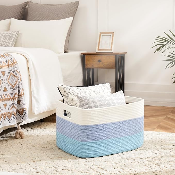 Artfeel Blanket Basket,Rectangle Woven Baskets for Storage,30L Laundry Basket for Decorative Nursery Blanket,Toys,Dirty Clothes and Magazine in Shelves,Baby Room,and Living Room