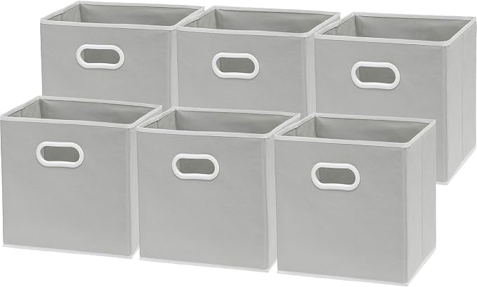 Simple Houseware 11-Inch Foldable Cube Storage Bins with Handles, Gray | 6-Pack Lightweight & Durable Structure Fabric Cubes Organizer for Closet or Shelves