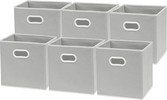 Simple Houseware 11-Inch Foldable Cube Storage Bins with Handles, Gray | 6-Pack Lightweight & Durable Structure Fabric Cubes Organizer for Closet or Shelves