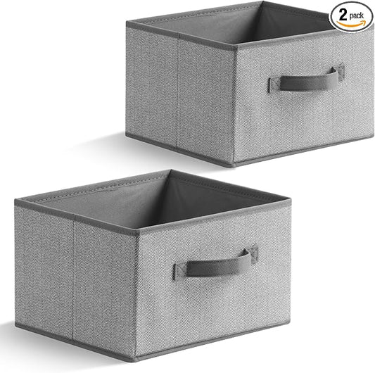 11 inch Storage Baskets, Woven Fabric Bins, Storage Cubes with Reinforced Handles, Organizer Bins for Closet Shelves, Foldable, for Clothes (Gray, 2PCS/11*11*7.8inch)