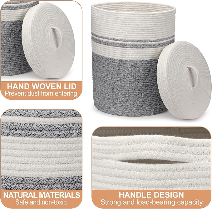 Woven Laundry Basket with Handles, XXL Versatile Clothes Hamper, Blanket and Large Toy Storage Basket for Living Room, Bedroom, Bathroom (Grey, 55L)
