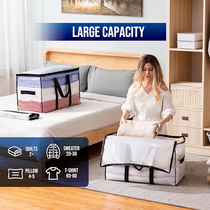 TAILI Extra Large Moving Bags, 8 Pack Clear Heavy Duty Totes For Storage with Visible Window, Wrap Around Handles, Storage Bags for Space Saving, Alternative to Moving Boxes
