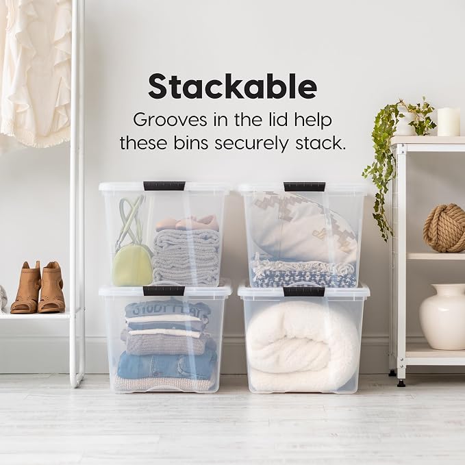 IRIS USA 6-Pack 72 Quart Storage Bins with Lids, Clear | Transparent design makes contents easy to find. Perfect for moving, blankets, clothing, and garage storage. Nestable design