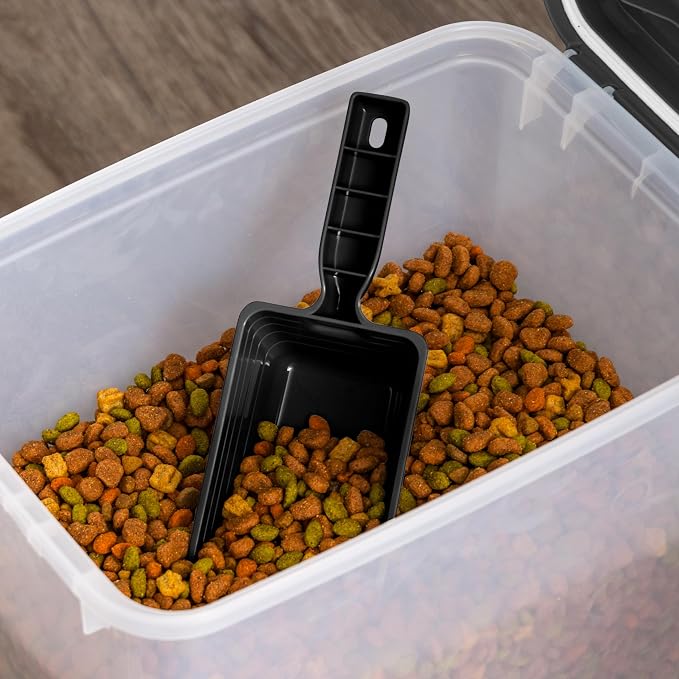 IRIS USA Airtight Dog Food Storage Container with 2-Cup Scoop and Slow Feeder Bowl Combo, Up to 30 lbs Pet Food Bin with Attachable Wheels, Anti-Slip Short Snouted Bowl, Easy to Clean, BPA Free, Black