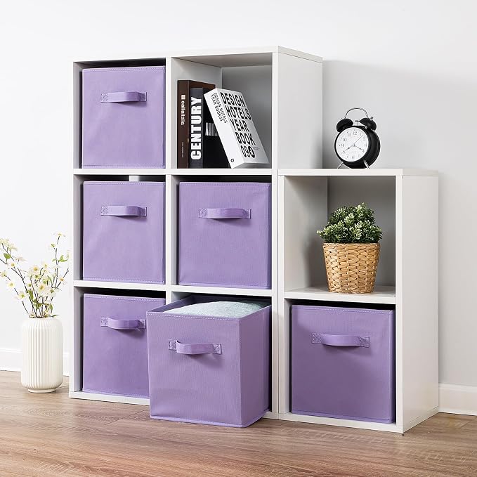 Stero Fabric Storage Bins 6 Pack Fun Colored Durable Storage Cubes with Handles Foldable Cube Baskets for Home, Kids Room, Closet and Toys Organization Purple