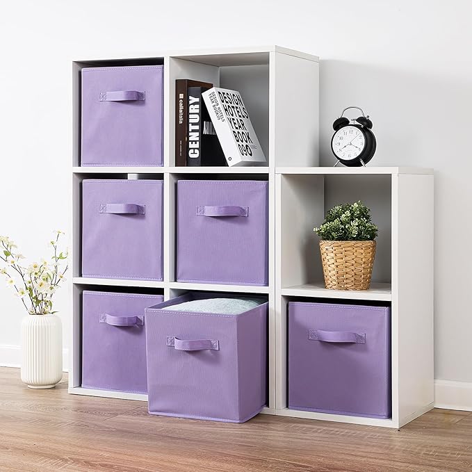 Stero 13x13x13 Inch Fabric Storage Bins 6 Pack Fun Colored Durable Storage Cubes with Handles Foldable Cube Baskets for Home, Kids Room, Closet and Toys Organization Purple