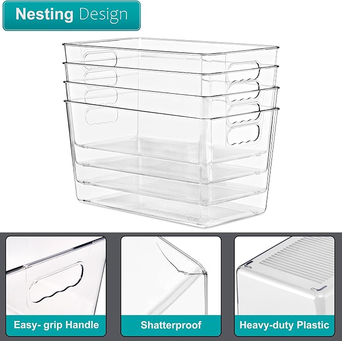 Clear Storage Bins with Lids, 8 Pack X-Large Stackable Clear Bins, Clear Storage Containers with Lids, Plastic Organizer Boxes for Pantry Storage, Kitchen Cabinets, Closet Organization, Bathroom