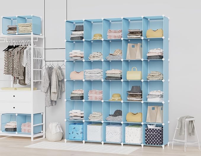 HOMIDEC Cube Storage Organizer, 16-Cube Closet Organizers and Storage | Portable Closet Organizer, Storage Cubes Shelves for Bedroom, Bathroom, Clothes Rack, Bookshelf for Kids Room, Blue