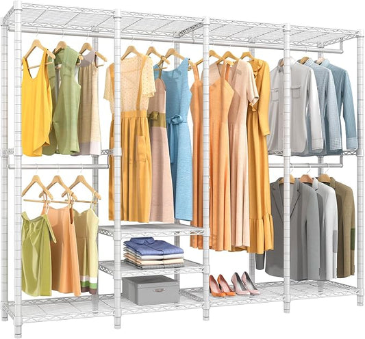 VIPEK V40 Heavy Duty Clothes Rack, Modular Closet System Clothing Rack | 76 inch Adjustable Open Clothing Storage System with 6 Shelves & 4 Hang Rods for Bedroom/Reach-in Closet, White