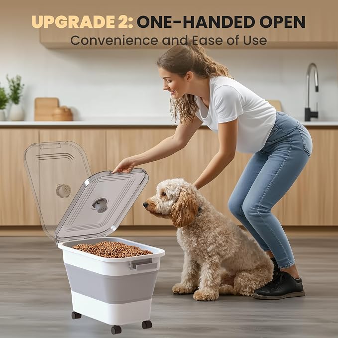 20-23 Lbs Dog Food Storage Container,Collapsible Dog Food Container | Pet Food Storage Container with Transparent Airtight Lid,Multifunctional for Dog Cat,Rice,Flour,Scoop and Small Container