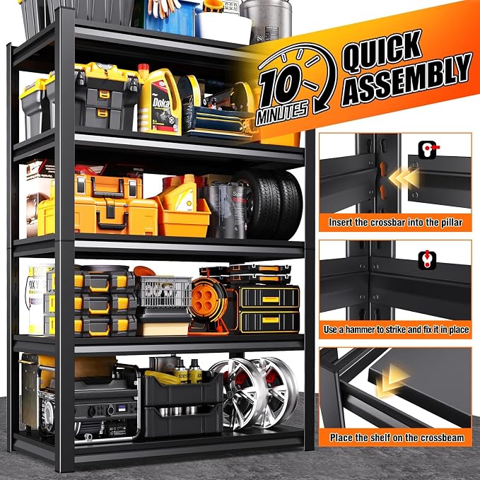 46''W Garage shelving,2500lbs AdjustableTall Heavy Duty Shelving,5T Garage Shelves ,Storage ShelvesUnit，Metal Standing Shelf Units， Utility Rack For Kitchen Warehouse Basement 71*46*20,2-pack