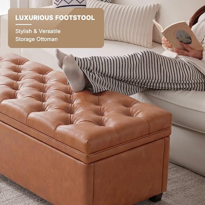 Mangodan 50 Inch Large Storage Ottoman, Tufted Ottoman with Storage | End of Bed Ottomans for Living Room, Bedroom, Modern Entryway Benchs