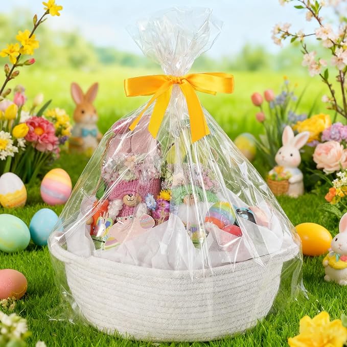 woric Small Woven Gift Basket Storage Baskets Picnic Baskets | Cotton Rope Basket; Includes Gift Bag, Card, Ribbon & Tissue Paper; for Gifts, Storage, Baby Shower, Wedding, Graduation