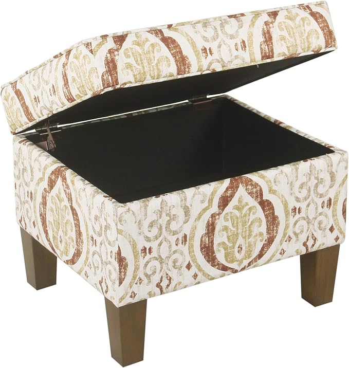 Spatial Order 22" Square Ottoman - Burnt Orange and Cream Medallion