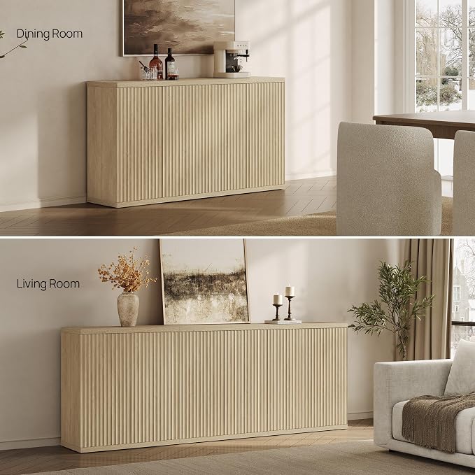 SICOTAS Buffet Cabinet with Storage Sideboard Cabinet with Doors & Shelves | Accent Sideboard Modern Credenza Fluted Storage Cabinet Mid Century Media Console for Living Room Kitchen Dining Hallway