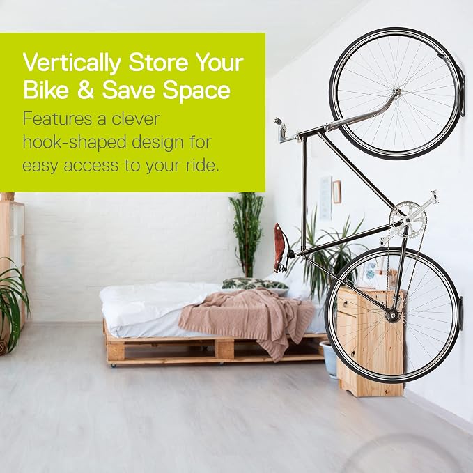 Leonardo Bike Rack Wall Mount with Tire Tray by Delta Cycle – Elegant Vertical Hanger Hook Design Provides Easy Bicycle Storage Access – Hassle-Free Installation – Vertical Mount Holds Up to 40 lbs