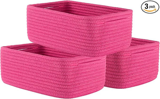 KALLAX Small Woven Storage Basket for Organizing, 12 x 8 x 4.5 inch, 3 Pack | Shelf baskets for closet organization, toy storage and home decor, Perfect as empty gift baskets for holidays, Hot Pink