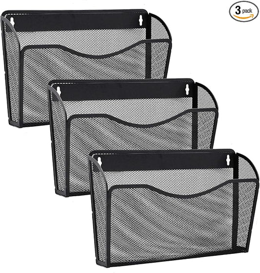Gawerk 3 Pack Wall File Organizer, Mesh Wall File Pocket Mail Organizer Hanging Metal Vertical Wall Mounted File Holder for Office/Home