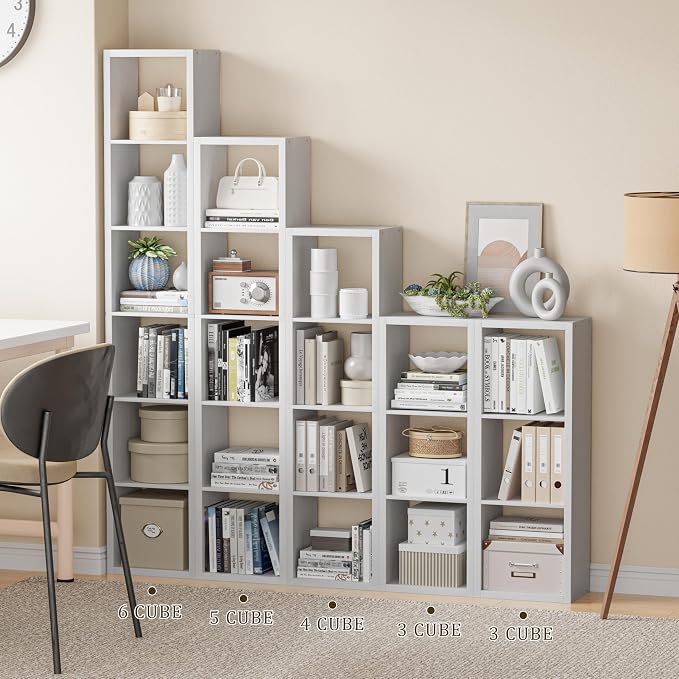 VDNEND Tall Cube Storage Organizer Bookcase, 5 Tier 11 inch Open Back Cubical Shelf with Thickened Border, Display Bookshelf for Living Room, Home Office, Sturdy Room (White, 5 Cube,Vertical)